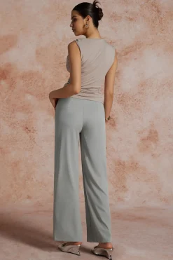 MICAS Pants-Asymmetric Waist Ruched Straight Leg Pants PEARL RIVER