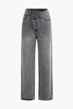 MICAS Jeans-Asymmetric Waist Straight Leg Jeans