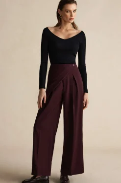 MICAS Pants-Asymmetric Wide-Leg Pants BURGUNDY