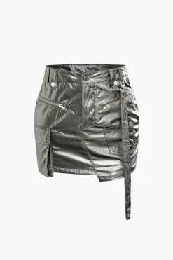 MICAS Skirts-Asymmetric Zipper Multi Pocket Cargo Skirt SILVER
