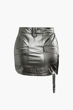 MICAS Skirts-Asymmetric Zipper Multi Pocket Cargo Skirt SILVER
