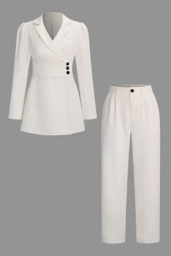 MICAS Pant Sets-Asymmetrical Blazer And Pants Set IVORY
