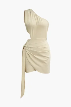 MICAS Mini Dresses-Asymmetrical Cut Out Ruched Tie Mini Dress