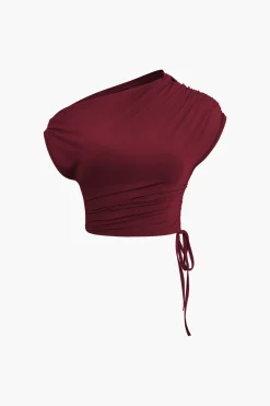 MICAS Skirt Sets|Vacation Sets-Asymmetrical Drawstring Short Sleeve Crop Top And Maxi Skirt Set