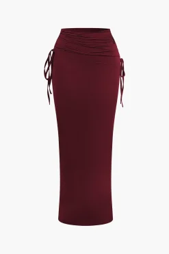 MICAS Skirt Sets|Vacation Sets-Asymmetrical Drawstring Short Sleeve Crop Top And Maxi Skirt Set