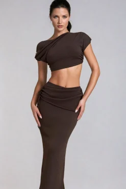 MICAS Skirt Sets|Vacation Sets-Asymmetrical Drawstring Short Sleeve Crop Top And Maxi Skirt Set