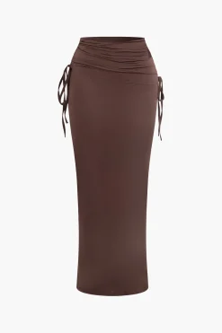 MICAS Skirt Sets|Vacation Sets-Asymmetrical Drawstring Short Sleeve Crop Top And Maxi Skirt Set