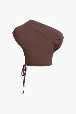 MICAS Skirt Sets|Vacation Sets-Asymmetrical Drawstring Short Sleeve Crop Top And Maxi Skirt Set