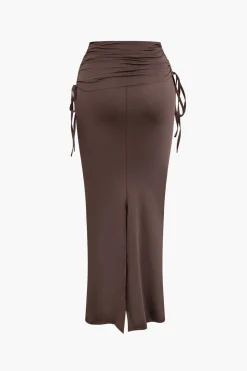 MICAS Skirt Sets|Vacation Sets-Asymmetrical Drawstring Short Sleeve Crop Top And Maxi Skirt Set