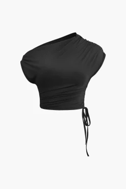 MICAS Skirt Sets|Vacation Sets-Asymmetrical Drawstring Short Sleeve Crop Top And Maxi Skirt Set