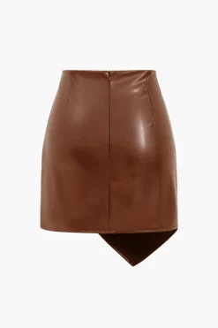 MICAS Skirts-Asymmetrical Faux Leather Ruched Skirt