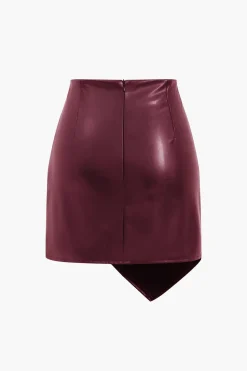 MICAS Skirts-Asymmetrical Faux Leather Ruched Skirt