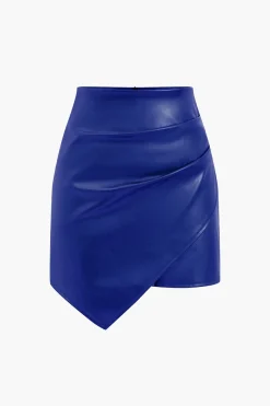 MICAS Skirts-Asymmetrical Faux Leather Ruched Skirt