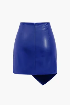 MICAS Skirts-Asymmetrical Faux Leather Ruched Skirt