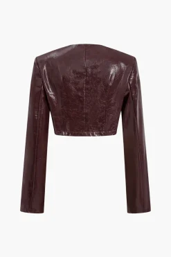 MICAS Skirt Sets-Asymmetrical Faux Leather Skirt Set BURGUNDY