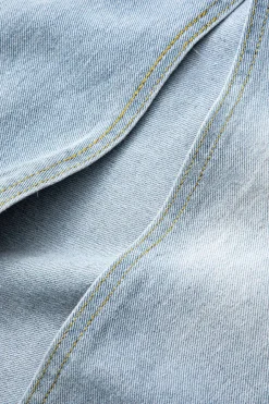 MICAS Skirts-Asymmetrical Frayed Hem Slit Denim Midi Skirt LIGHT WASH BLUE