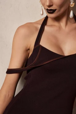 MICAS Midi Dresses-Asymmetrical Halter Cut Out Midi Dress COFFEE