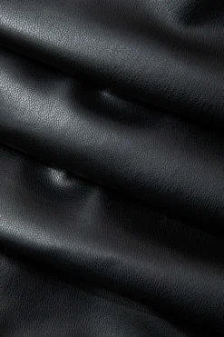 MICAS Tank Tops & Cami-Asymmetrical Hem Faux Leather Mock Neck Ruched Sleeveless Top