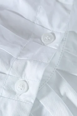 MICAS Long Sleeve Tops|Long Sleeves Tops-Asymmetrical Hem Pleated Shirt WHITE