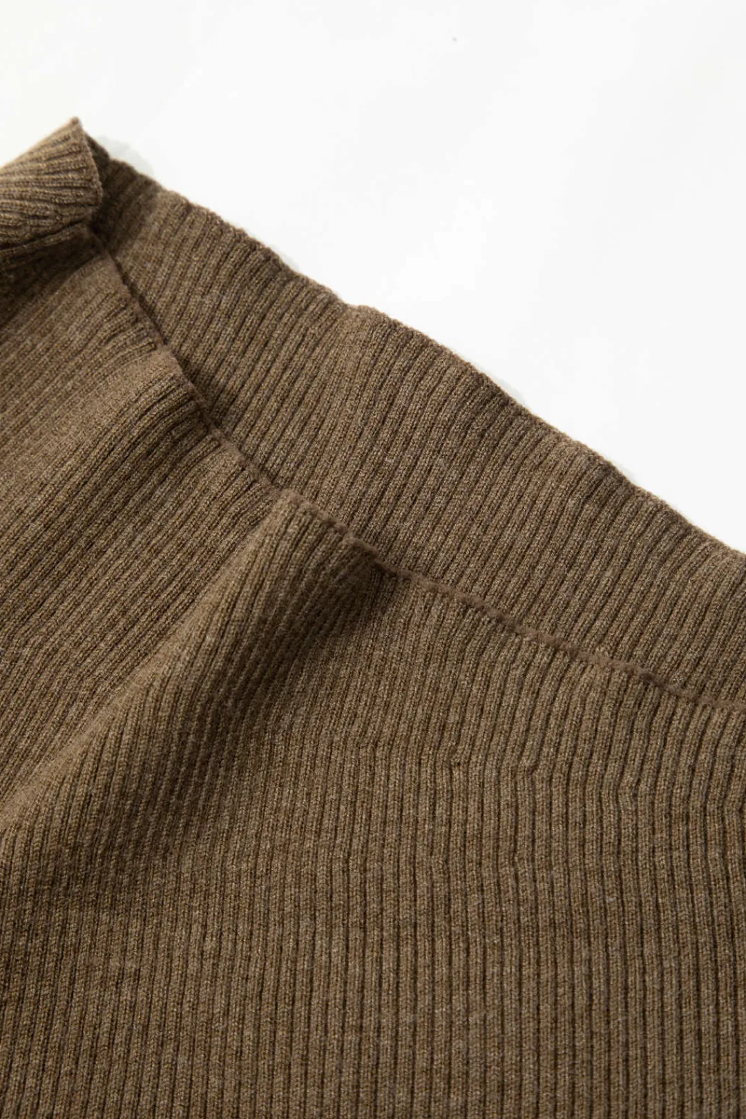 MICAS Knitwear|Knit Tops-Asymmetrical Long Sleeve Rib Knit Top TAN
