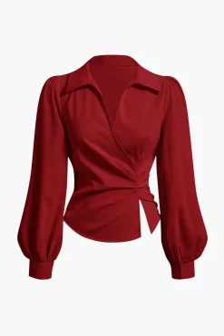 MICAS Long Sleeve Tops|Long Sleeves Tops-Asymmetrical Long-Sleeve Shirt BURGUNDY