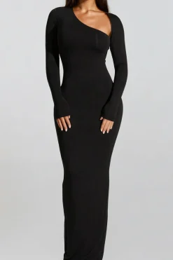 MICAS Long Sleeve Dresses|Maxi Dresses-Asymmetrical Neck Slit Maxi Dress