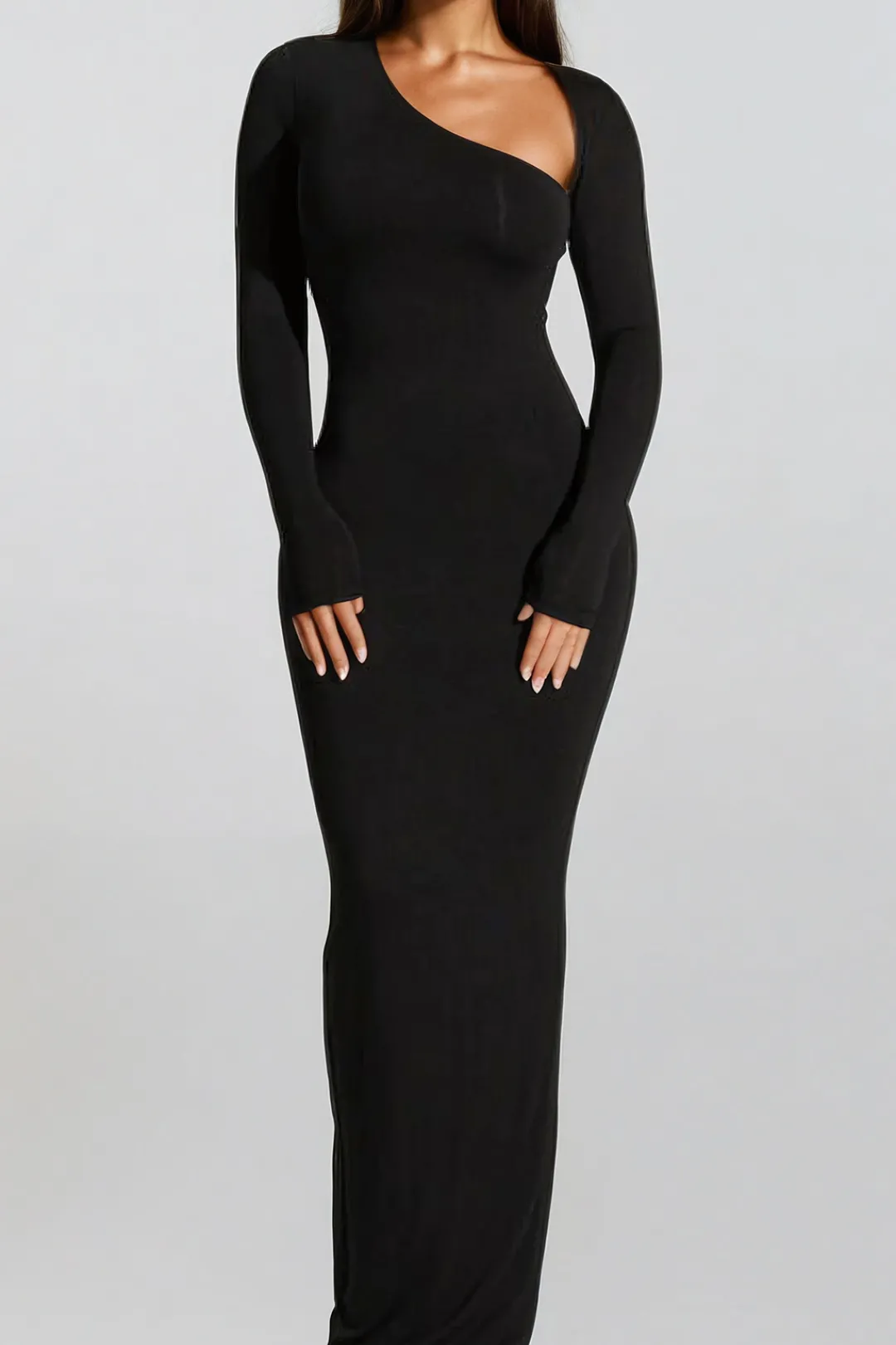 MICAS Long Sleeve Dresses|Maxi Dresses-Asymmetrical Neck Slit Maxi Dress