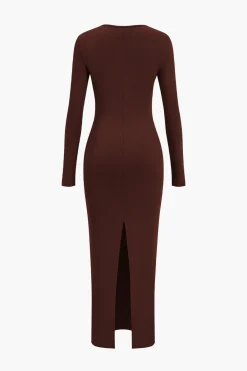 MICAS Long Sleeve Dresses|Maxi Dresses-Asymmetrical Neck Slit Maxi Dress