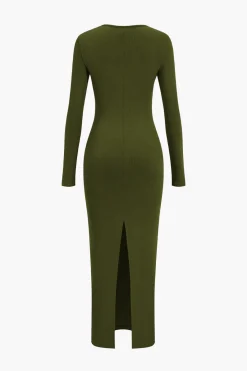MICAS Long Sleeve Dresses|Maxi Dresses-Asymmetrical Neck Slit Maxi Dress