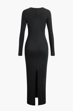 MICAS Long Sleeve Dresses|Maxi Dresses-Asymmetrical Neck Slit Maxi Dress