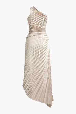 MICAS Midi Dresses-Asymmetrical One Shoulder Pleated Midi Dress