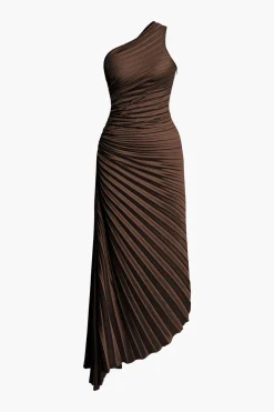 MICAS Midi Dresses-Asymmetrical One Shoulder Pleated Midi Dress