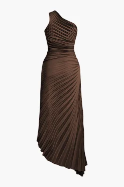 MICAS Midi Dresses-Asymmetrical One Shoulder Pleated Midi Dress