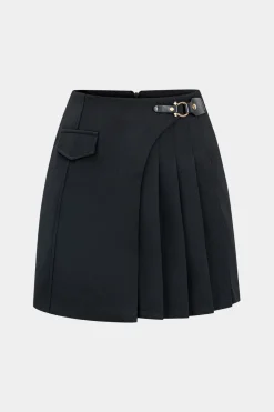 MICAS Skirts-Asymmetrical Pleated High Waist Skirt BLACK