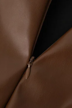 MICAS Skirts-Asymmetrical Ruched Faux Leather Mini Skirt