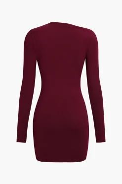 MICAS Long Sleeve Dresses|Mini Dresses-Asymmetrical Ruched Long Sleeve Mini Dress