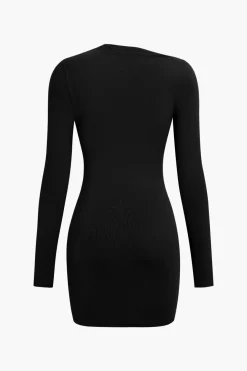 MICAS Long Sleeve Dresses|Mini Dresses-Asymmetrical Ruched Long Sleeve Mini Dress