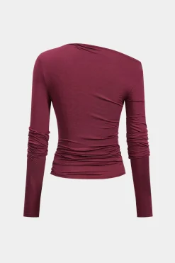 MICAS Long Sleeve Tops|Long Sleeves Tops-Asymmetrical Ruched Long-Sleeve Top BURGUNDY
