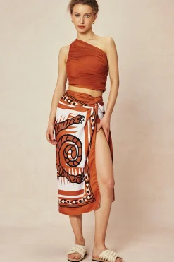 MICAS Swimwear|Vacation Sets-Asymmetrical Ruched Sleeveless Mesh Swimsuit CINNAMON