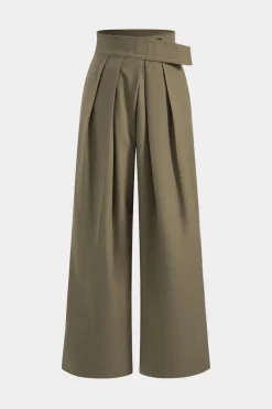 MICAS Pants-Asymmetrical Ruched Wide Leg Trousers OLIVE