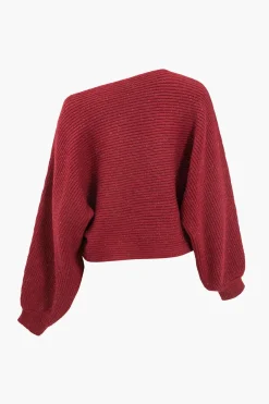 MICAS Knit Sets-Asymmetrical Top And Skirt Set BURGUNDY