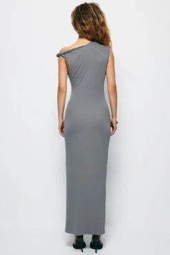 MICAS Maxi Dresses-Asymmetrical Twist Maxi Dress GRAY