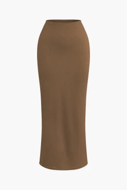 MICAS Skirt Sets-Asymmetrical Twist Top And High Waist Maxi Skirt Set