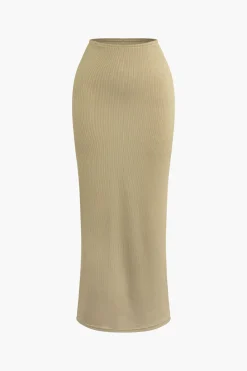 MICAS Skirt Sets-Asymmetrical Twist Top And High Waist Maxi Skirt Set