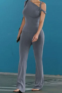 MICAS Pant Sets|Vacation Sets-Asymmetrical Twisted Top And Flared Pants Set BLUE