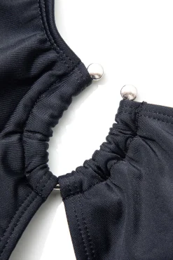 MICAS Swimwear-Asymmetrical U-ring Cut Out Ruched One-Piece Swimsuit BLACK