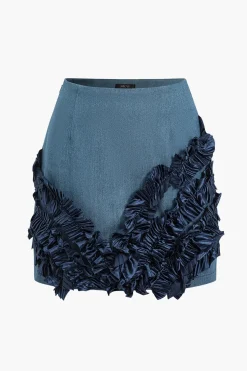 MICAS Skirts-Asymmetrical Zipper Denim Skirt MID WASH BLUE