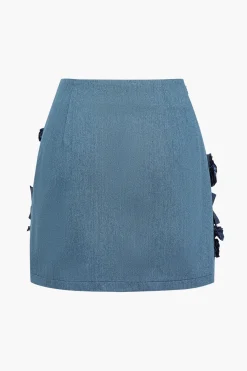 MICAS Skirts-Asymmetrical Zipper Denim Skirt MID WASH BLUE