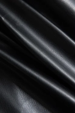 MICAS Midi Dresses-Asymmetry Faux Leather Zipper Midi Dress BLACK