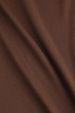 MICAS Long Sleeve Tops|Long Sleeves Tops-Asymmetry Shoulder Ruched Long-Sleeve Top CHOCOLATE